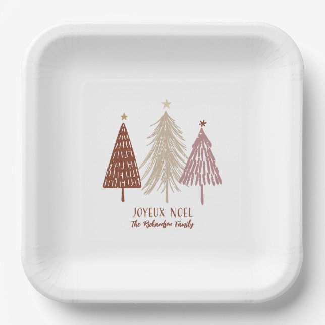Assiettes En Carton Joyeux Noel Joyeux Arbres de Noël Vacances Élégant (Recto)