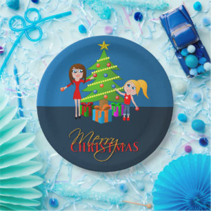 Assiettes En Carton Joyeux Noël Joyeux Bleu Arbre de Noël
