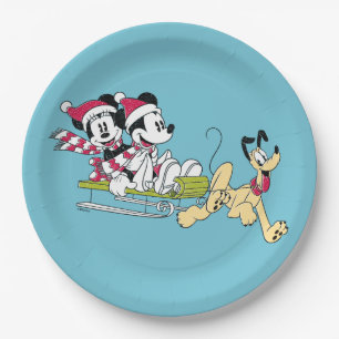 Assiettes En Carton Joyeux Noël  Mickey Mouse Winter Sled