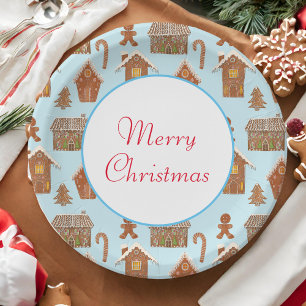 Assiettes En Carton Joyeux Noël Motif de pain d'épices