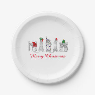 Assiettes En Carton Joyeux Noël NYC Bâtiments Points de repère Fête