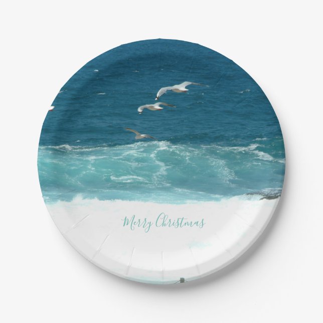 Assiettes En Carton Joyeux Noël Ocean Waves Plaques en papier (Devant)