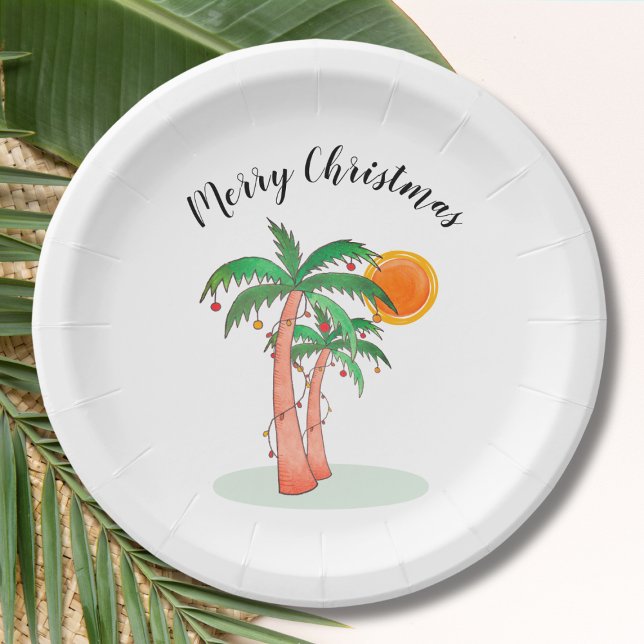 Assiettes En Carton Joyeux Noël Palm Trees Soleil (Créateur téléchargé)