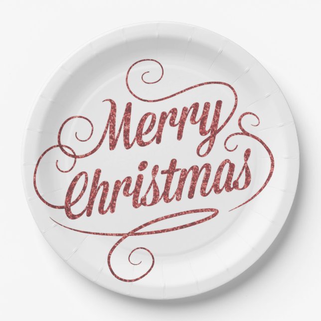 Assiettes En Carton Joyeux Noël Parties scintillant rouge Plaque papie (Devant)