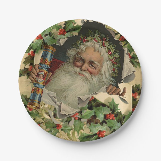 Assiettes En Carton Joyeux Noël Père Noël classique antique (Devant)