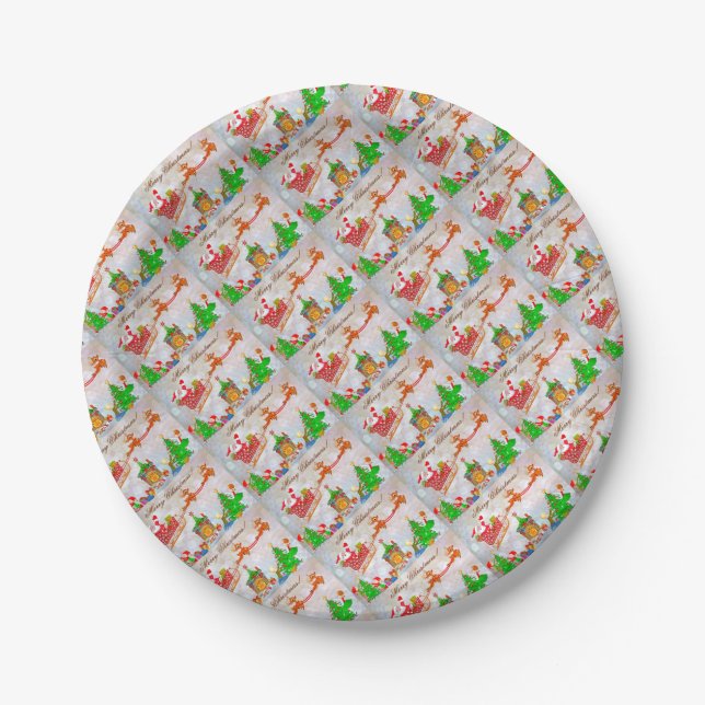 Assiettes En Carton Joyeux Noël Père Noël livre des cadeaux (Devant)