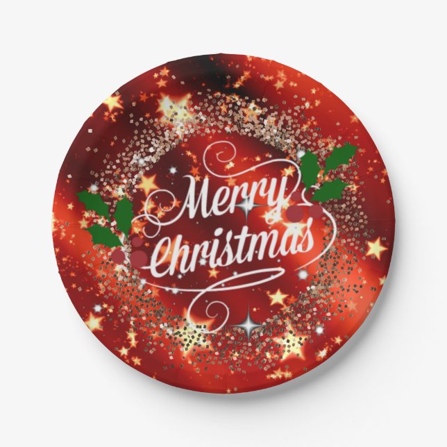 Assiettes En Carton Joyeux Noël pétillant et brillant  (Devant)