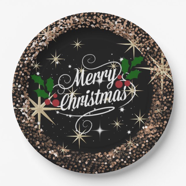 Assiettes En Carton Joyeux Noël pétillant, parties scintillant et bril (Devant)