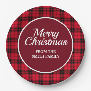 Assiettes En Carton Joyeux Noël Plaid Buffle Rouge Noir à Carreaux