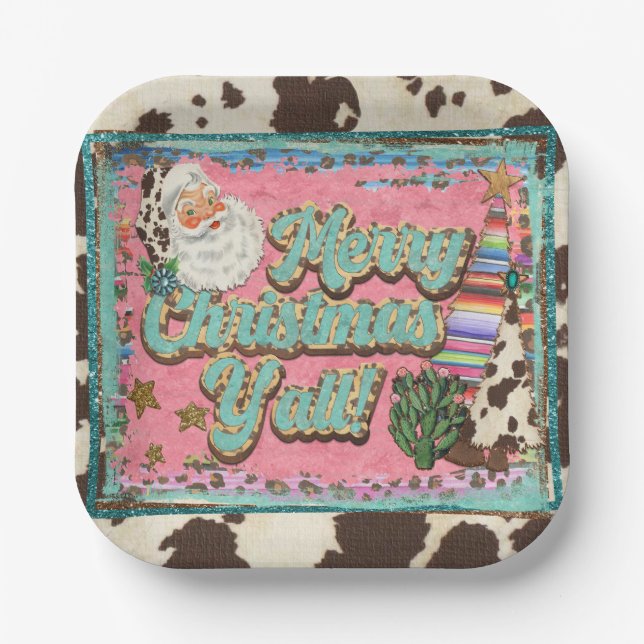 Assiettes En Carton Joyeux Noël, plaques en papier Y’all (Recto)
