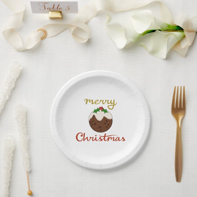Assiettes En Carton Joyeux Noël+Pudding Design (Mariage)