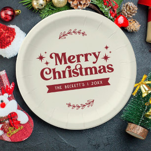 Assiettes En Carton Joyeux Noël Retro Super