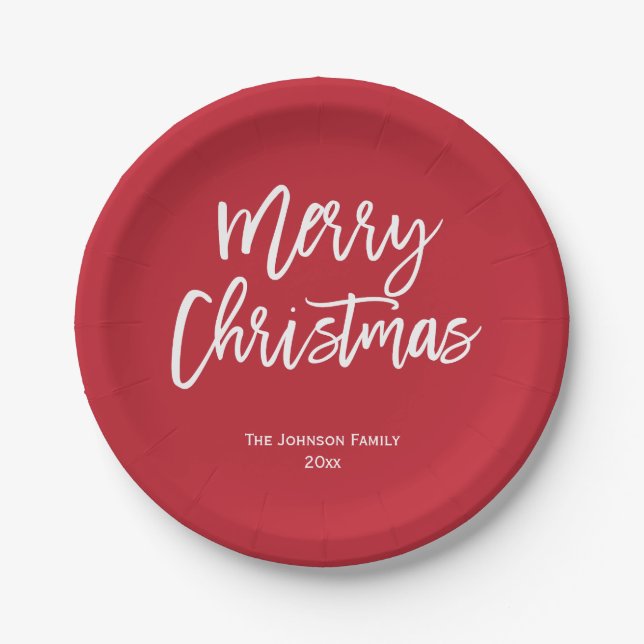 Assiettes En Carton Joyeux Noël Rouge et plaque de papier blanc (Devant)
