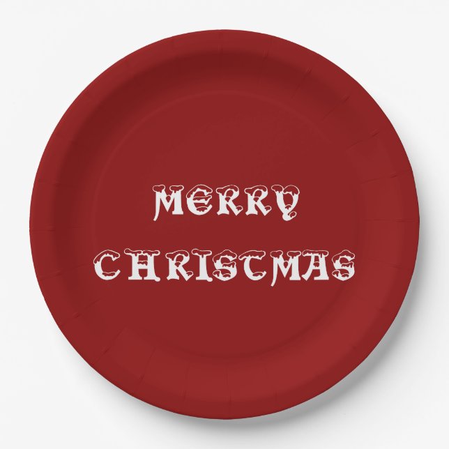Assiettes En Carton Joyeux Noël rouge foncé (Devant)