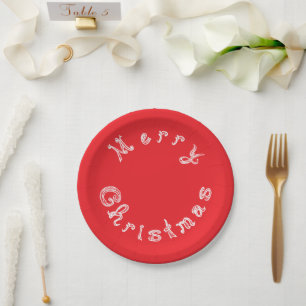Assiettes En Carton Joyeux Noël Rouge Tissu Police Blanc