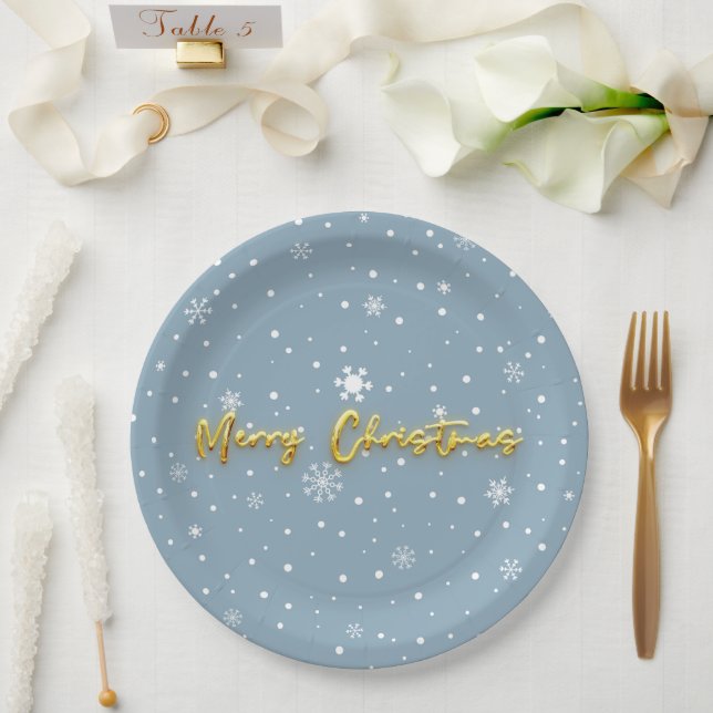 Assiettes En Carton Joyeux Noël Snowflake Moderne Pastel Blue (Mariage)
