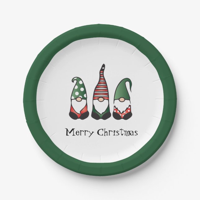 Assiettes En Carton Joyeux Noël vert Gnomes (Devant)