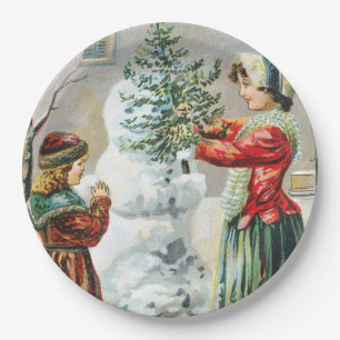 Assiettes En Carton Joyeux Noël Victorian Family et Snowman