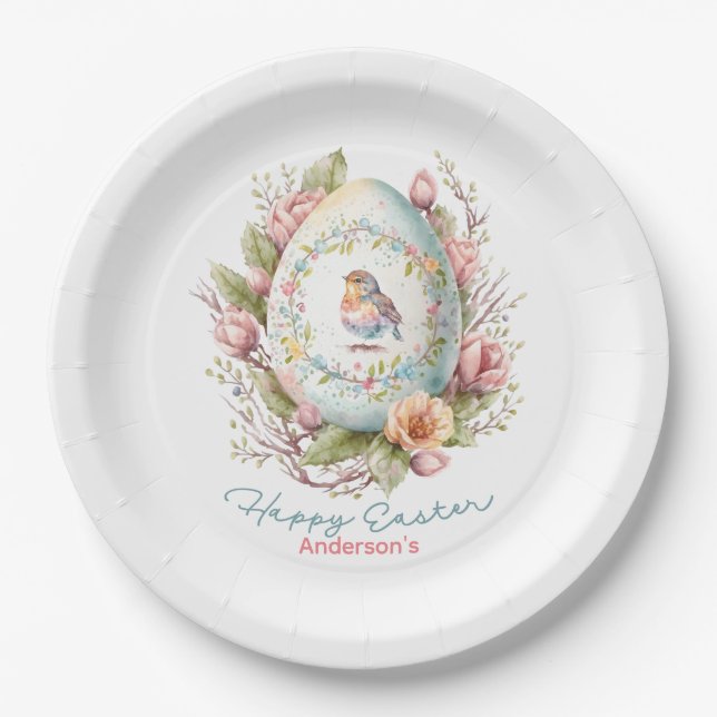 Assiettes En Carton Joyeux Oeuf de Pâques Floral Papier personnalisé (Devant)
