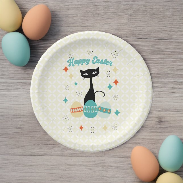 Assiettes En Carton Joyeux Pâques, Époque Atomique, Chat Moderne Du Mi (Créateur téléchargé)