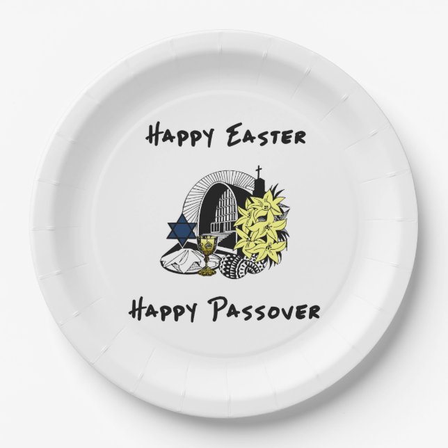 Assiettes En Carton Joyeux Pâques et Pâques interconfessionnels (Devant)