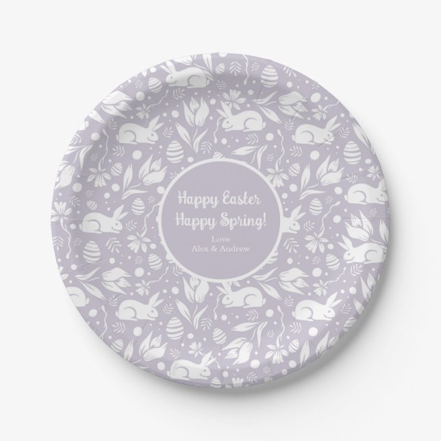 Assiettes En Carton Joyeux Pâques Joyeux Printemps Pastel Purple Flora (Devant)