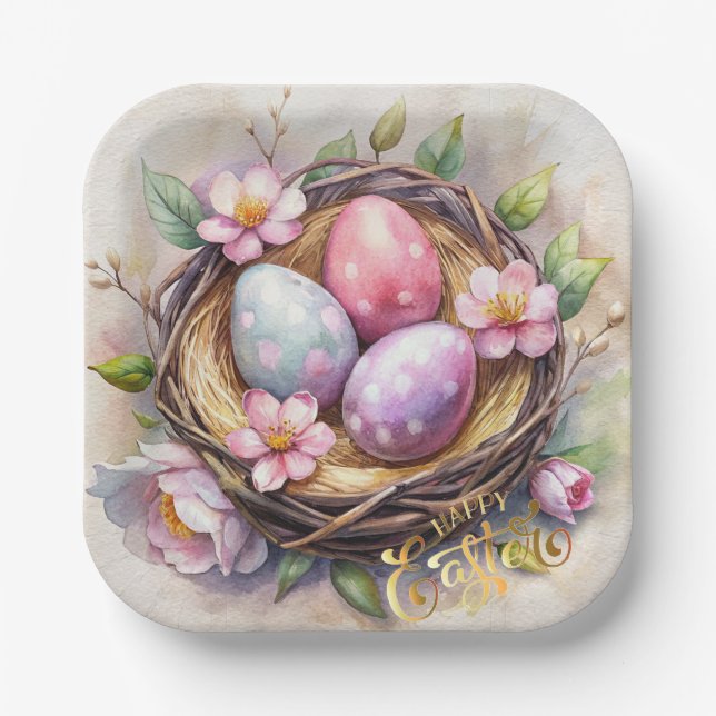 Assiettes En Carton Joyeux Pâques. Les oeufs de Pâques. (Recto)