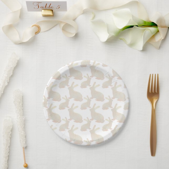 Assiettes En Carton Joyeux Pâques - motif du lapin d'or (Mariage)