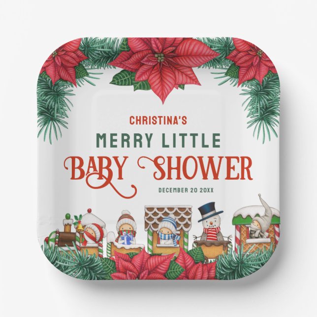 Assiettes En Carton Joyeux Petit Baby shower Noël Thème hiver (Recto)