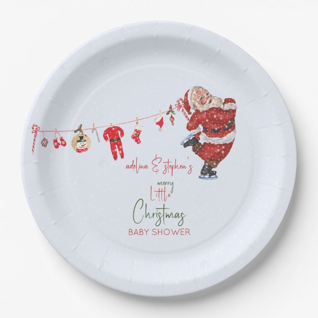 Assiettes En Carton Joyeux petit Noël garçon fille Baby shower d'hiver (Devant)
