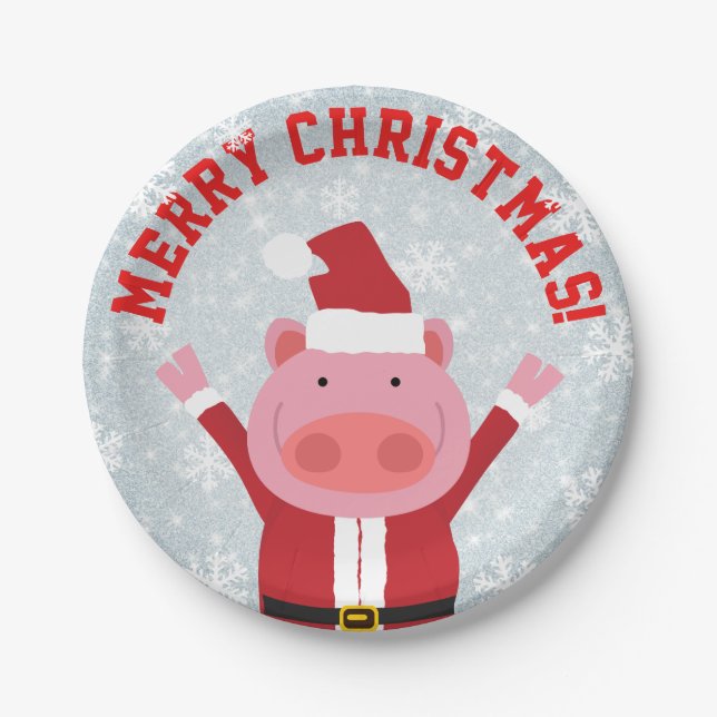 Assiettes En Carton Joyeux Piglet de Noël (Devant)