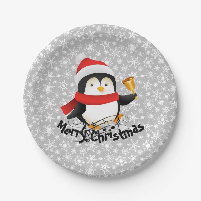 Assiettes En Carton Joyeux pingouin de Noël Plaque en papier (Devant)