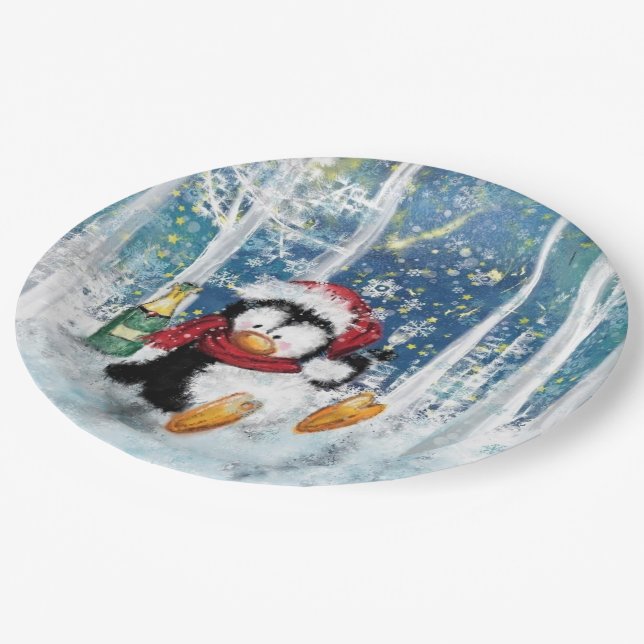 Assiettes En Carton Joyeux pingouin - Noël (Angle)