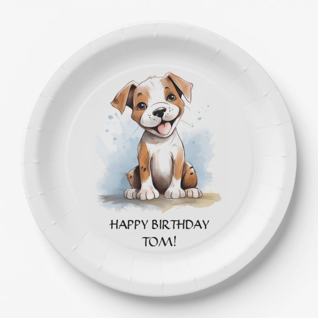 Assiettes En Carton Joyeux Pitbull Pit Bull Terrier Chien (Devant)