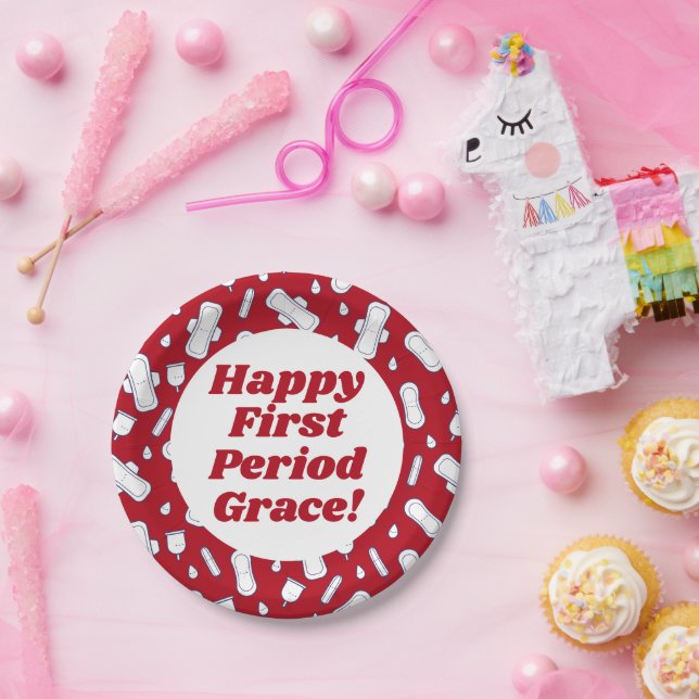 Assiettes En Carton Joyeux Premier temps Parti Rouge Tampon Nom de la  (Fête)