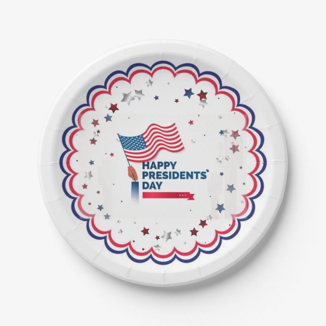 Assiettes En Carton Joyeux président de la journée Stars & Stripes (Devant)