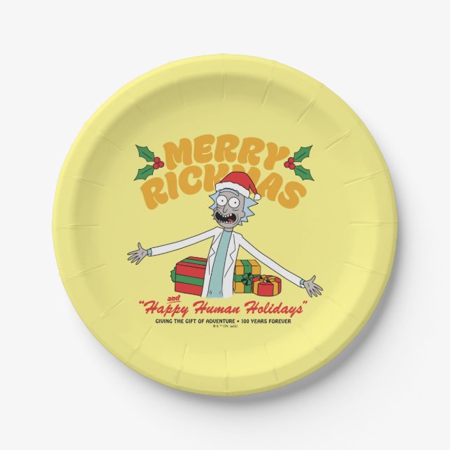 Assiettes En Carton Joyeux Rickmas et Joyeuses Fêtes Humaines (Devant)