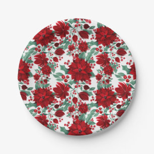 Assiettes En Carton Joyeux rouge Poinsettia Fleurs Feuilles ivoire Aqu