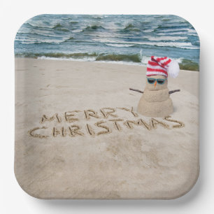 Assiettes En Carton Joyeux Sandman De Noël Sur La Plage