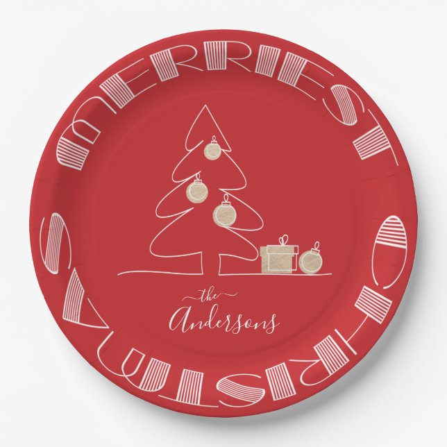 Assiettes En Carton Joyeux sapin rouge (Devant)