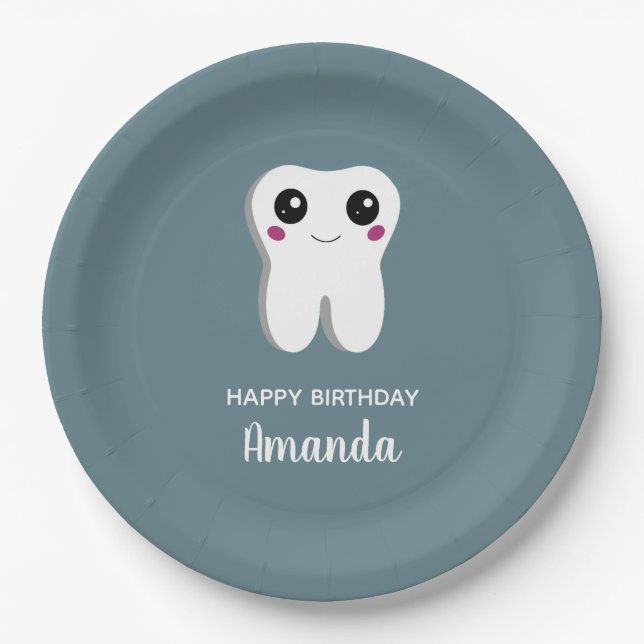 Assiettes En Carton Joyeux Sourire Dental Tooth mignonne Anniversaire (Devant)