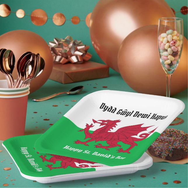 Assiettes En Carton Joyeux St. David's Day Red Dragon Gallois Drapeau (Multi)