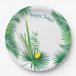 Assiettes En Carton Joyeux Sukkot Lulav et Motif d'aquarelle Etrog