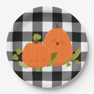 Assiettes En Carton Joyeux Thanksgiving Citrouilles sur Carreaux