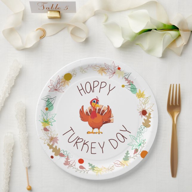 Assiettes En Carton Joyeux Thanksgiving Joyeux Jour de la Turquie Feui (Mariage)