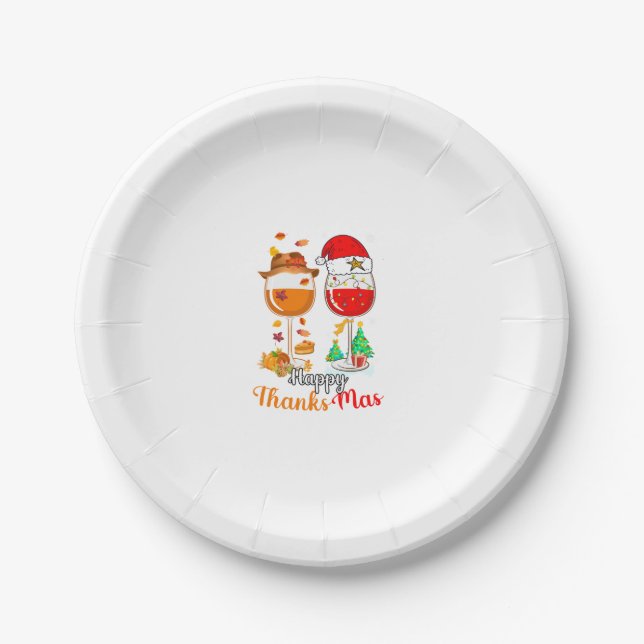 Assiettes En Carton Joyeux Thanksmas Vin Thanksgiving Noël Long S (Devant)