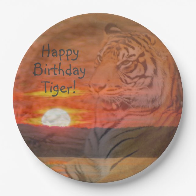 Assiettes En Carton Joyeux tigre d'anniversaire ! (Devant)