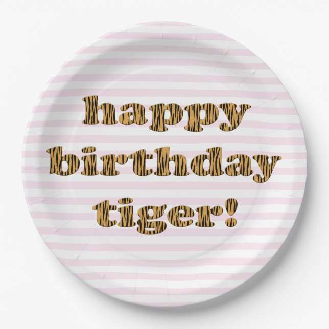Assiettes En Carton Joyeux tigre d'anniversaire ! Impression de tigre  (Devant)