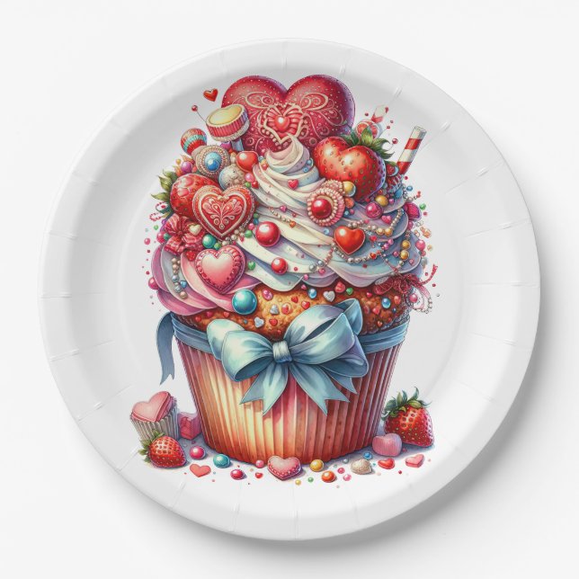 Assiettes En Carton Joyeux Valentines Day Cupcake (Devant)