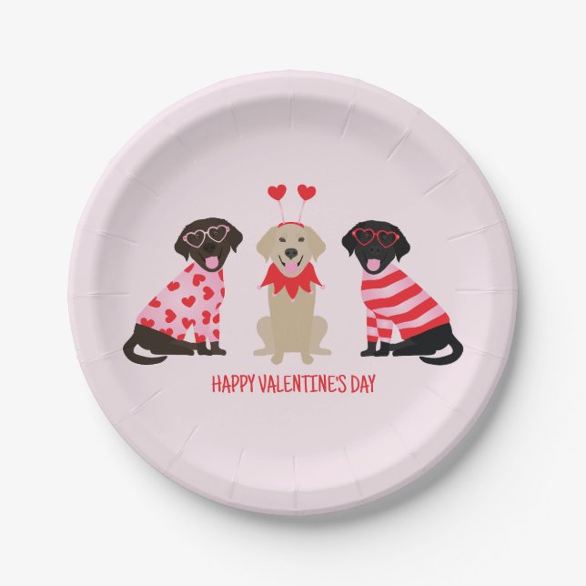 Assiettes En Carton Joyeux Valentines Day Labrador Retriever Dogs (Devant)